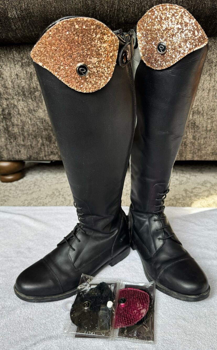 QHP Romy Junior Riding Field Boots Black EU 39 US 8.5 Glitter Sparkle Snake